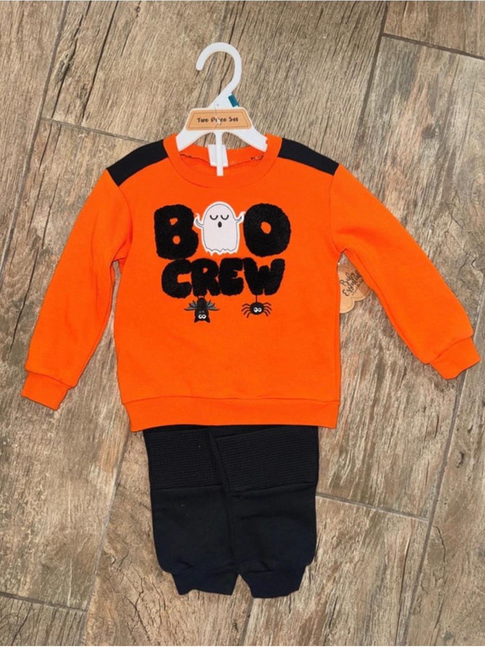 Baby Essentials Orange & Black 'Boo Crew' Halloween Sweatshirt Set